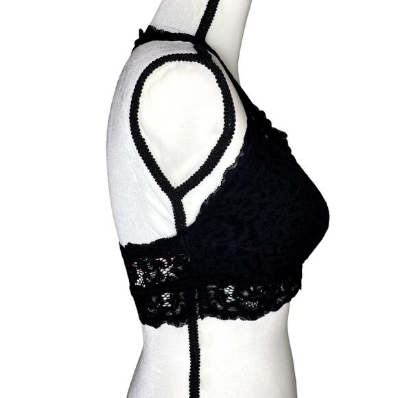 DOBREVA Padded Floral Halter Lace Wireless Bralette Black Large Intimates Bra - Picture 7 of 11